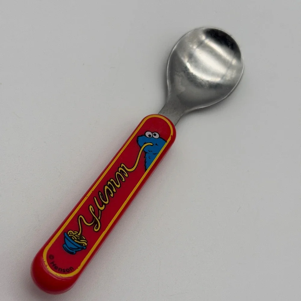 Vintage Sesame Street Cookie Monster Toddler Fork Spoon Set The First Years Red